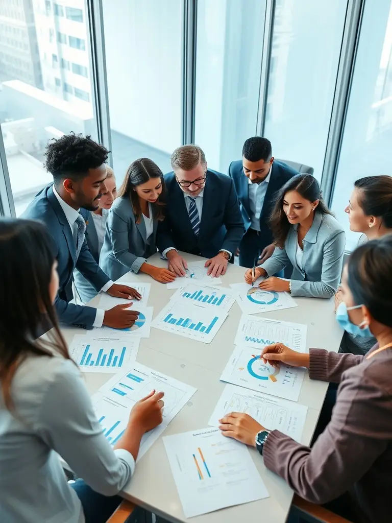 A diverse group of South African professionals are engaged in a financial planning workshop, collaborating on strategies for achieving their financial goals.